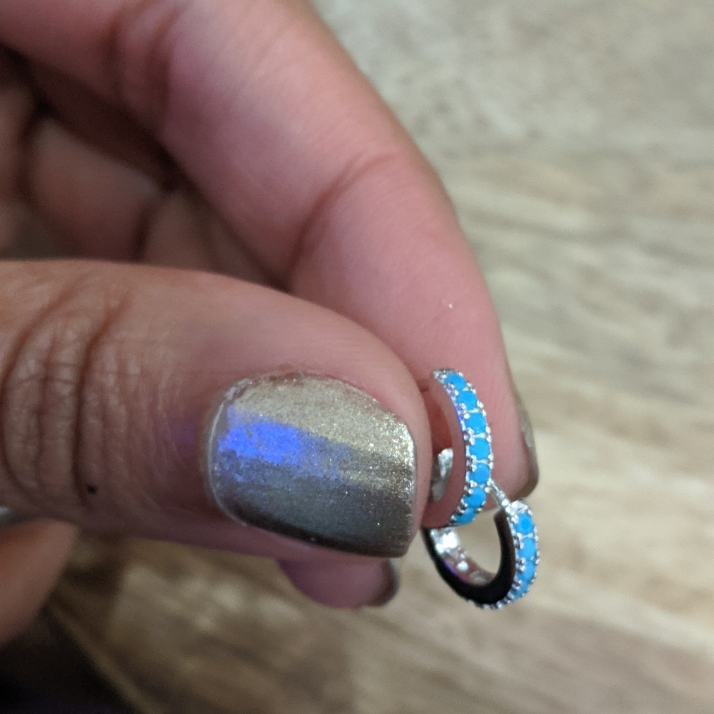 925 Sterling Silver Mini Eternity Hoop Earrings - Picture 10 of 12